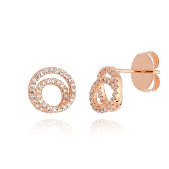 ZIRCONIA LOOP EARRING + ROSÉ GOLD PLATED - Picture 1 of 4